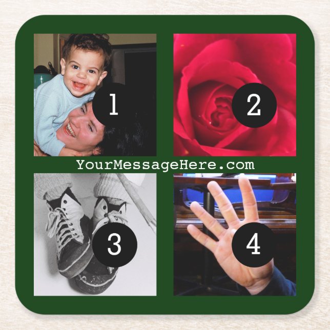 Vier Ihrer Fotos und Texte, um Ihre eigene Arbeit  Rechteckiger Pappuntersetzer (Vorderseite)