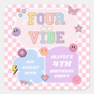 Vier ist ein Vibe Preppy Patch 4. Geburtstags-Part Quadratischer Aufkleber
