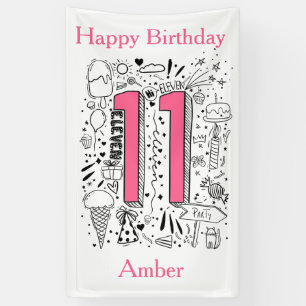 Vier Jahre 11. rosa Geburtstag Banner