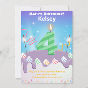 Vier Jahre alt Happy Birthday Card personalisiert