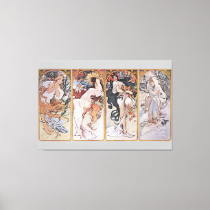 Vier Jahreszeiten, Mucha Kunstdruck auf Leinwand