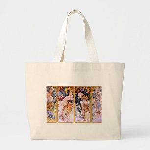 Vier Jahreszeiten von Alfons Mucha Art Deco Nouvea Jumbo Stoffbeutel
