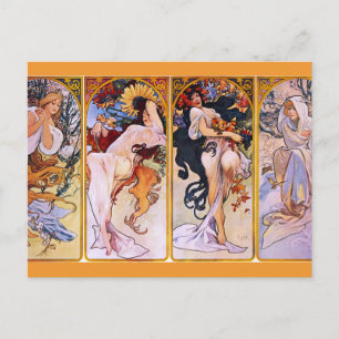 Vier Jahreszeiten von Alfons Mucha Art Deco Nouvea Postkarte