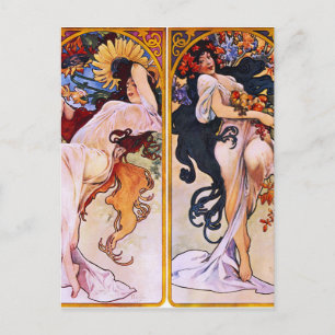 Vier Jahreszeiten von Alfons Mucha Art Deco Nouvea Postkarte