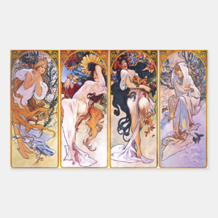 Vier Jahreszeiten von Alphonse Mucha 1895 Rechteckiger Aufkleber