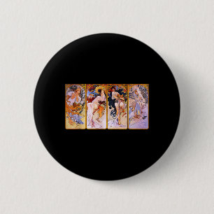 Vier Jahreszeiten von Mucha Art Nouveau Button