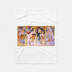 Vier Jahreszeiten von Mucha Art Nouveau Fleecedecke