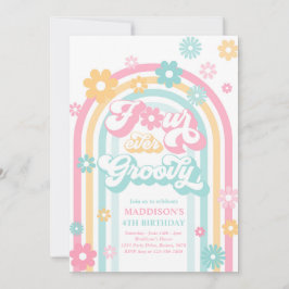 Vier je Groovy Boho Daisy Rainbow 4. Geburtstag Einladung