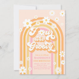 Vier je Groovy Boho Daisy Rainbow 4. Geburtstag Einladung