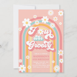 Vier je Groovy Boho Daisy Rainbow 4. Geburtstag Einladung
