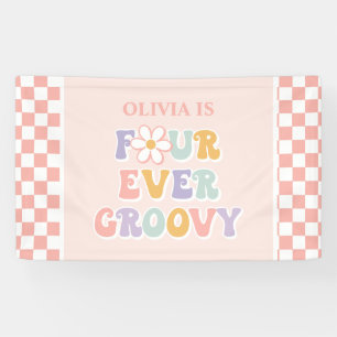 Vier je Groovy Pink Daisy Schachbrett Banner