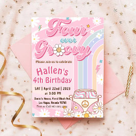 Vier je Groovy Retro Boho Rainbow 4. Geburtstag Einladung