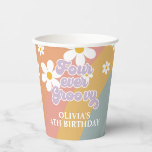 Vier je Groovy Retro Rainbow Paper Cups Pappbecher
