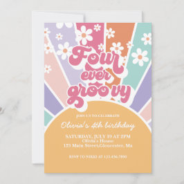 Vier je Groovy Retro Sunshine Rainbow Daisy Einladung