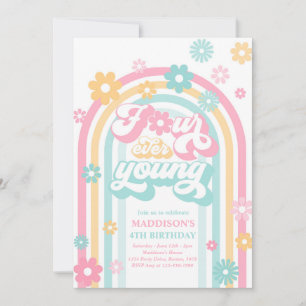 Vier je Young Boho Daisy Rainbow 4. Geburtstag Einladung