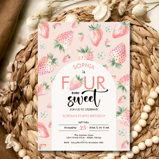 Vier jemals süße Erdbeeren-Kindergeburtstag Einladung