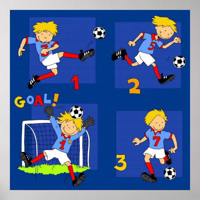 Vier Jungen spielen Fußball Poster (Vorne)