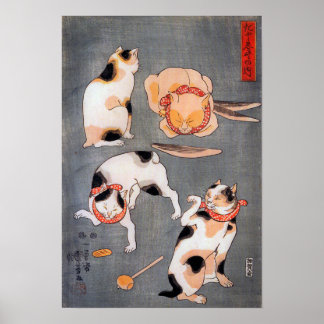 Vier Katzen Japanisch Ukiyo-e Art Utagawa Kuniyosh Poster