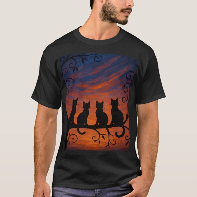 Vier Katzen-Silhouette T-Shirt (Vorderseite)