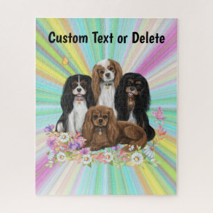 Vier Kavalier King Charles Spaniels in Blume Puzzle