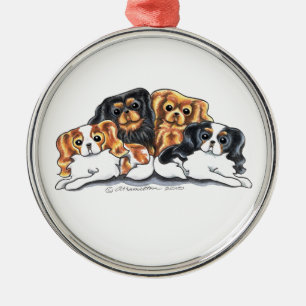Vier Kavalier-König Charles Spaniels Silbernes Ornament