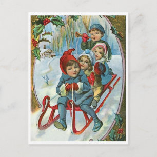 Vier Kinder auf einem Schlitten, Winter, vintage U Postkarte
