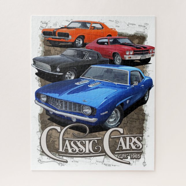 Vier klassische Autos Jigsaw Puzzle (Vertikal)