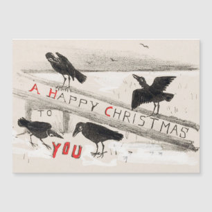Vier Krähen Vintage-Kunst Weihnachten Magnetkarte