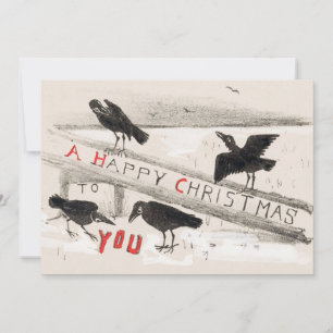 Vier Krähen Vintage-Kunstpostkarte Weihnachten