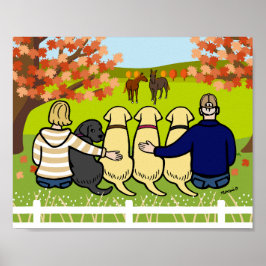 Vier Labradoren und Eltern im Herbst Poster