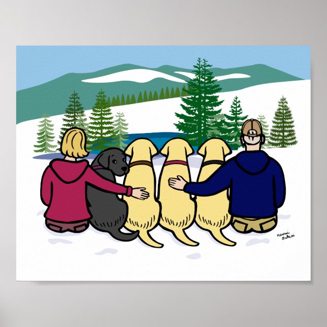 Vier Labradoren und Eltern - Winter View Poster (Vorne)