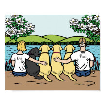 Vier Labradoren und Eltern zum See