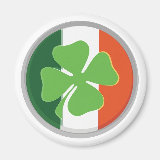 Vier Leaf Clover und irische Flaggenfarben Magnet (Vorne)