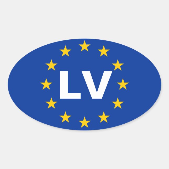 VIER lettische Flagge "LV" Europäische Gewerkschaf Ovaler Aufkleber (Vorderseite)