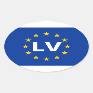 VIER lettische Flagge "LV" Europäische Gewerkschaf Ovaler Aufkleber