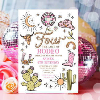 Vier Liebe Rodeo Disco Cowgirl Geburtstag Einladung