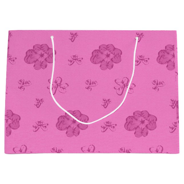Vier-Links-Kleeblatt rosa Große Geschenktüte (Vorderseite)