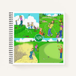 Vier lustige Golf-Cartoons. Notizbuch