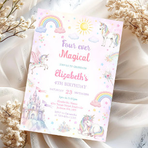 Vier magisches Einhorn-Regenbogen zum 4. Geburtsta Einladung