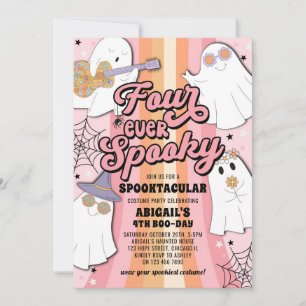 Vier Mal gespitztes rosa Halloween 4. Geburtstags- Einladung