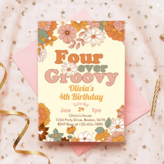 Vier-mal-Groovy 4. Geburtstag Einladung