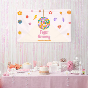 Vier mal Groovy Disco Ball 4. Geburtstag Party Banner