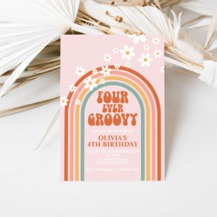 Vier mal Groovy Sommerregenbogen 4. Geburtstag Einladung