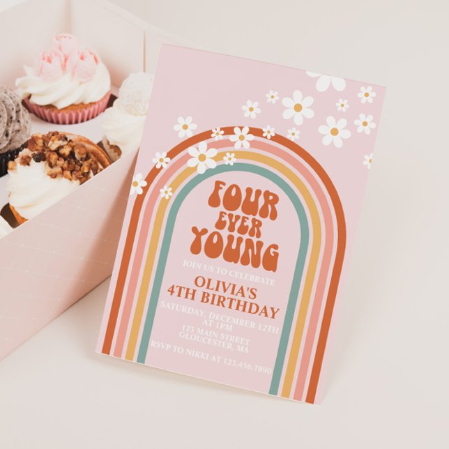 Vier mal Junge Sommerregenbogen 4. Geburtstag Einladung (Von Creator hochgeladen)