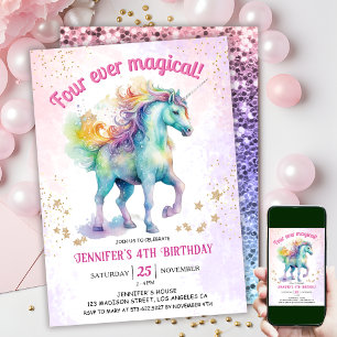 Vier mal magisch Unicorn Glitzer 4. Geburtstag Einladung