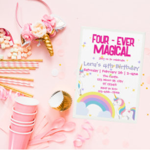 Vier Mal magische Einhornkolonie zum Geburtstag Einladung