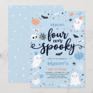Vier Mal Niedliche Halloween Ghost 4. Geburtstag Einladung