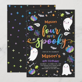 Vier Mal Niedliche Halloween Ghost 4. Geburtstag Einladung