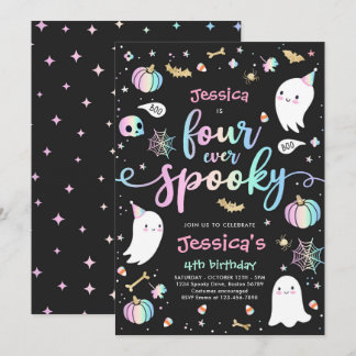 Vier Mal Niedliche Halloween Ghost 4. Geburtstag Einladung