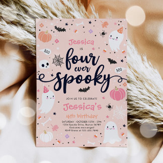 Vier Mal Niedliche Halloween Ghost 4. Geburtstag Einladung